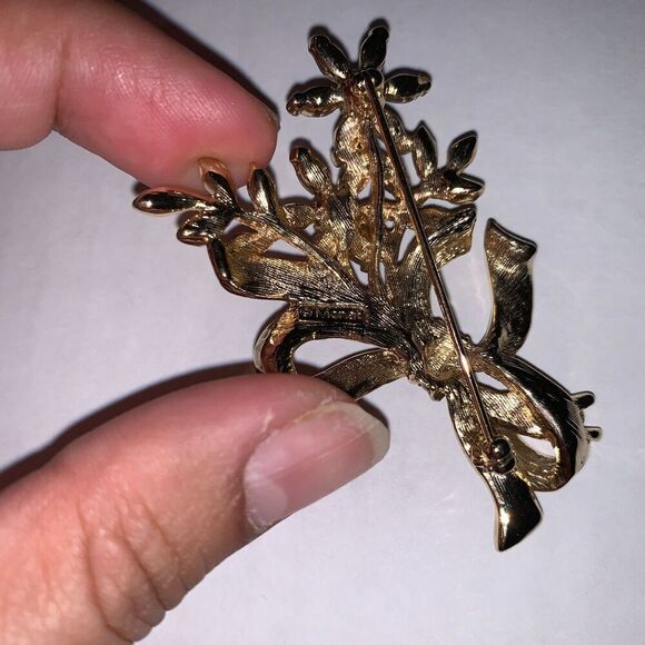 Vintage Signed Monet Multi-color Rhinestone Enamel Flower Brooch, women's brooch - Picture 9 of 10